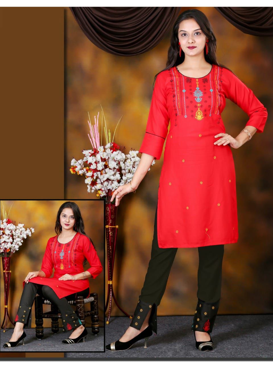 Beauty Queen Checkmate Ethnic Wear Designer Rayon Kurti With Bottom Collection